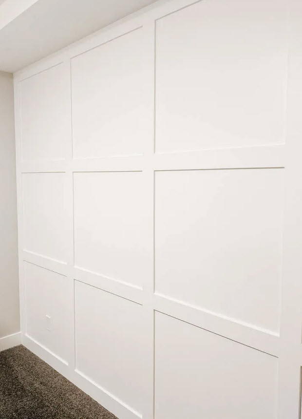 modern coffered wall in all white. Columbus Home Heroes can help install this.